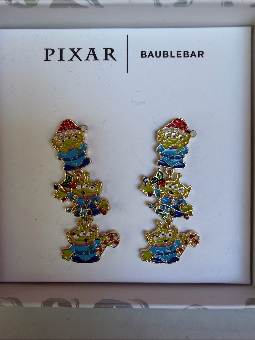 Pixar Disney x BaubleBar Toy Story Alien Christmas Dangle Earrings NWT - Picture 4 of 7